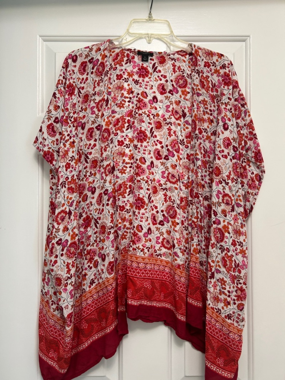 Ann Taylor Floral Open Kimono in Red & White